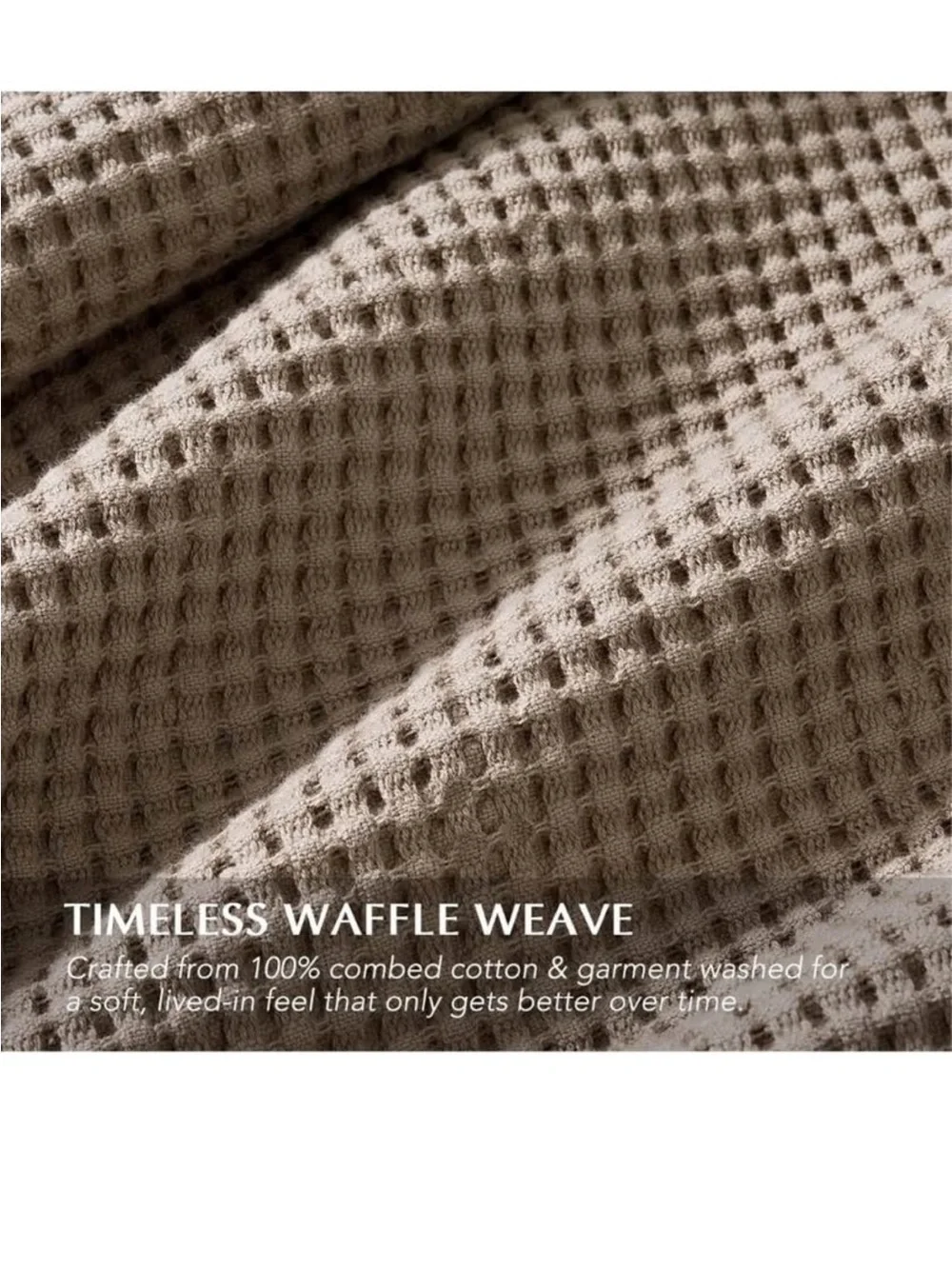 EverGrace 100% Cotton Waffle Coverlet Set, Queen Size, Truffle Taupe Brown